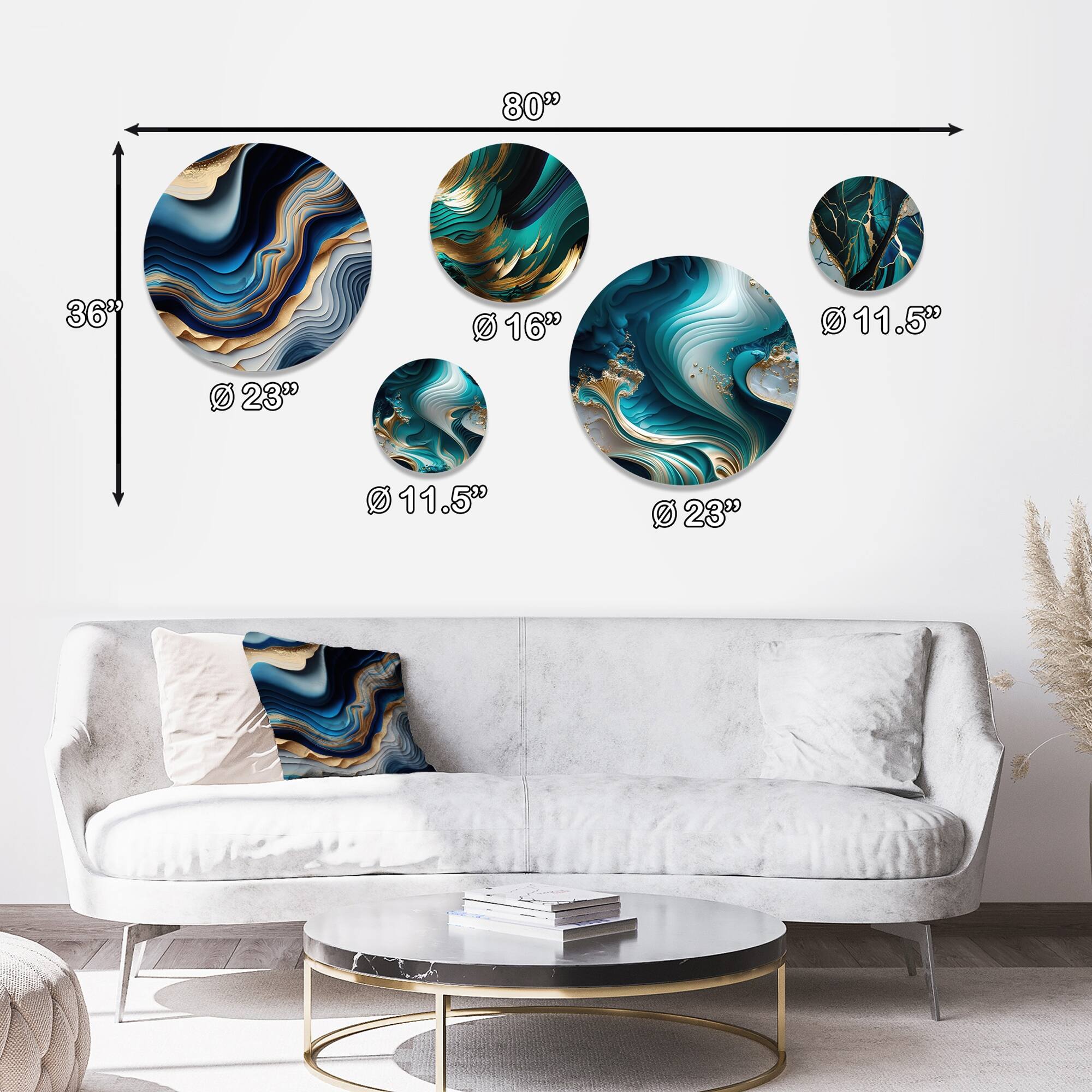Designart "Vibrant Blue And Gold Flow Art II" Transitional Metal Wall